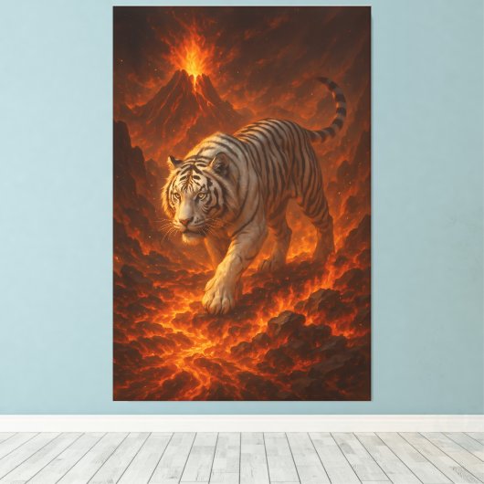 Volcanic White Tiger | Inferno King of the Fire Re Canvas Afdruk (Insitu (Houten vloer))