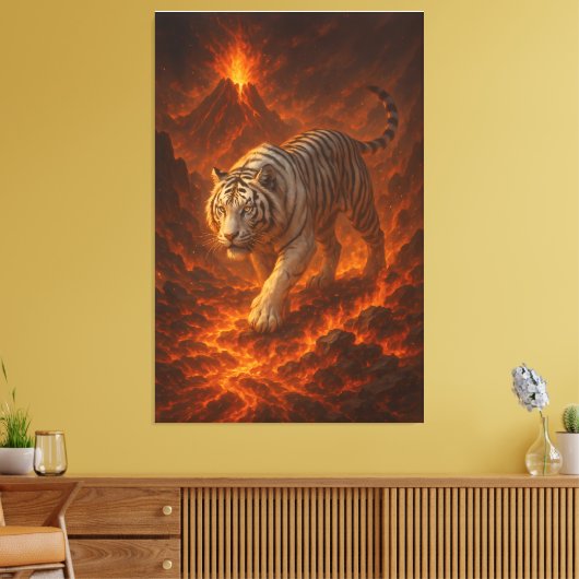 Volcanic White Tiger | Inferno King of the Fire Re Canvas Afdruk (Insitu (Woonkamer))
