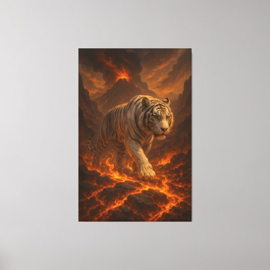 Volcanic White Tiger | Inferno King of the Fire Re Canvas Afdruk (Voorkant)