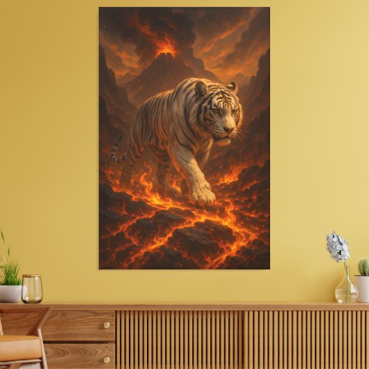 Volcanic White Tiger | Inferno King of the Fire Re Canvas Afdruk (Insitu (Woonkamer))