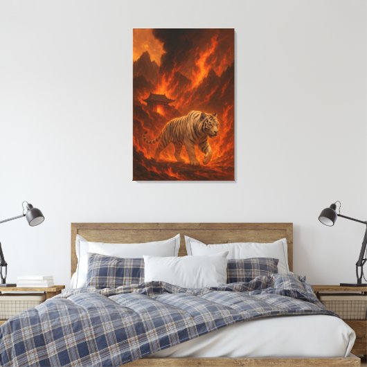 Volcanic White Tiger | Inferno King of the Fire Re Canvas Afdruk (Insitu (Slaapkamer))