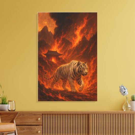 Volcanic White Tiger | Inferno King of the Fire Re Canvas Afdruk (Insitu (Woonkamer))