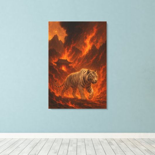 Volcanic White Tiger | Inferno King of the Fire Re Canvas Afdruk (Insitu (Houten vloer))