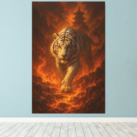 Volcanic White Tiger Premium Wall Art – Fine Art C Canvas Afdruk (Insitu (Houten vloer))
