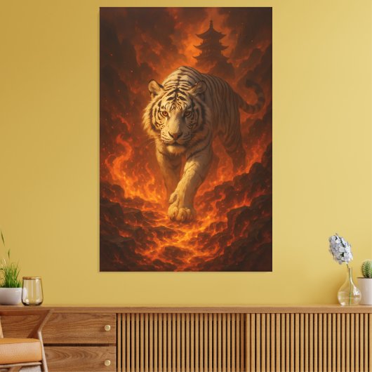 Volcanic White Tiger Premium Wall Art – Fine Art C Canvas Afdruk (Insitu (Woonkamer))