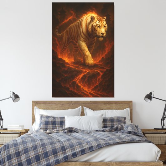 Volcanic White Tiger Premium Wall Art – Fine Art C Canvas Afdruk (Insitu (Slaapkamer))