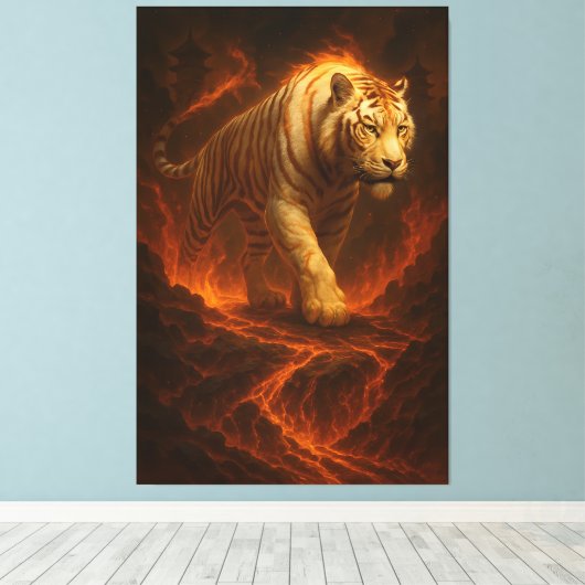 Volcanic White Tiger Premium Wall Art – Fine Art C Canvas Afdruk (Insitu (Houten vloer))