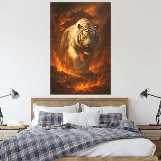 Volcanic White Tiger Premium Wall Art – Fine Art C Canvas Afdruk (Insitu (Slaapkamer))