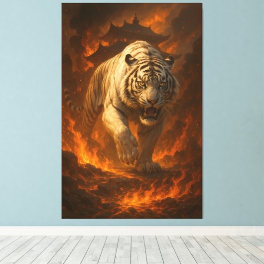 Volcanic White Tiger Premium Wall Art – Fine Art C Canvas Afdruk (Insitu (Houten vloer))