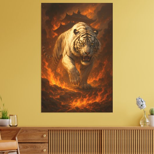 Volcanic White Tiger Premium Wall Art – Fine Art C Canvas Afdruk (Insitu (Woonkamer))