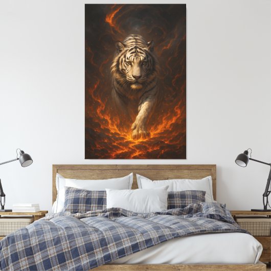 Volcanic White Tiger Premium Wall Art – Fine Art C Canvas Afdruk (Insitu (Slaapkamer))