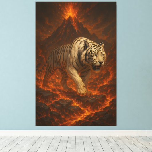 Volcanic White Tiger Premium Wall Art – Fine Art C Canvas Afdruk (Insitu (Houten vloer))