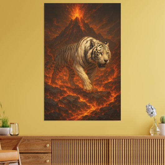 Volcanic White Tiger Premium Wall Art – Fine Art C Canvas Afdruk (Insitu (Woonkamer))