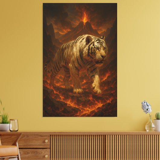 Volcanic White Tiger Premium Wall Art – Fine Art C Canvas Afdruk (Insitu (Woonkamer))