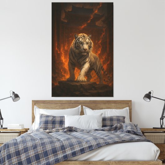 Volcanic White Tiger Premium Wall Art – Fine Art C Canvas Afdruk (Insitu (Slaapkamer))