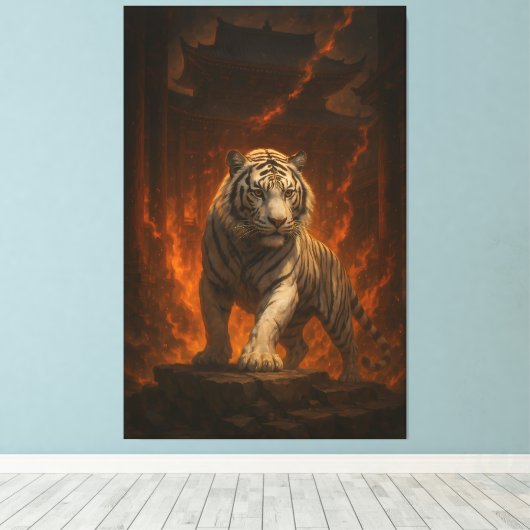 Volcanic White Tiger Premium Wall Art – Fine Art C Canvas Afdruk (Insitu (Houten vloer))