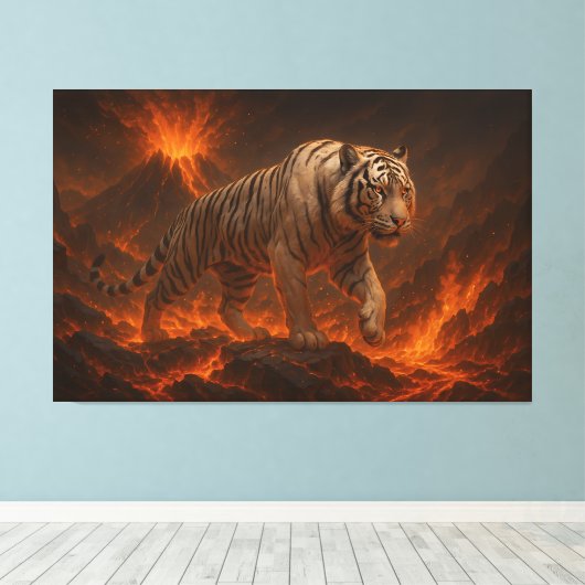 Volcanic White Tiger Premium Wall Art – Fine Art C Canvas Afdruk (Insitu (Houten vloer))
