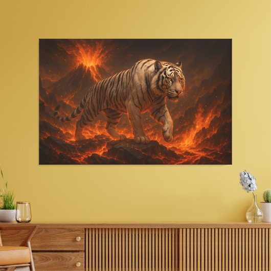 Volcanic White Tiger Premium Wall Art – Fine Art C Canvas Afdruk (Insitu (Woonkamer))