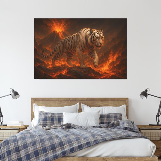 Volcanic White Tiger Premium Wall Art – Fine Art C Canvas Afdruk (Insitu (Slaapkamer))
