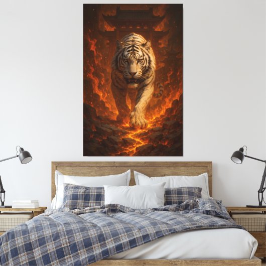 Volcanic White Tiger Premium Wall Art – Fine Art C Canvas Afdruk (Insitu (Slaapkamer))