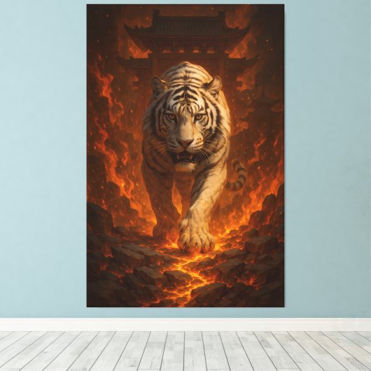 Volcanic White Tiger Premium Wall Art – Fine Art C Canvas Afdruk (Insitu (Houten vloer))