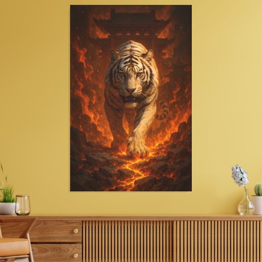 Volcanic White Tiger Premium Wall Art – Fine Art C Canvas Afdruk (Insitu (Woonkamer))