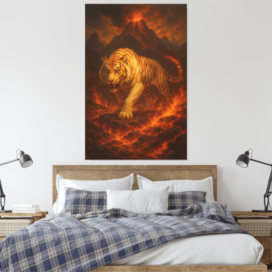Volcanic White Tiger Premium Wall Art – Fine Art C Canvas Afdruk (Insitu (Slaapkamer))