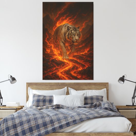 Volcanic White Tiger Premium Wall Art – Fine Art C Canvas Afdruk (Insitu (Slaapkamer))