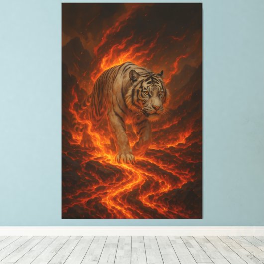 Volcanic White Tiger Premium Wall Art – Fine Art C Canvas Afdruk (Insitu (Houten vloer))