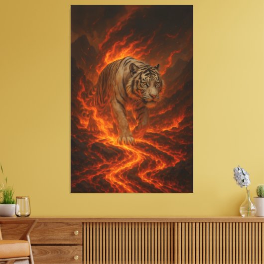 Volcanic White Tiger Premium Wall Art – Fine Art C Canvas Afdruk (Insitu (Woonkamer))