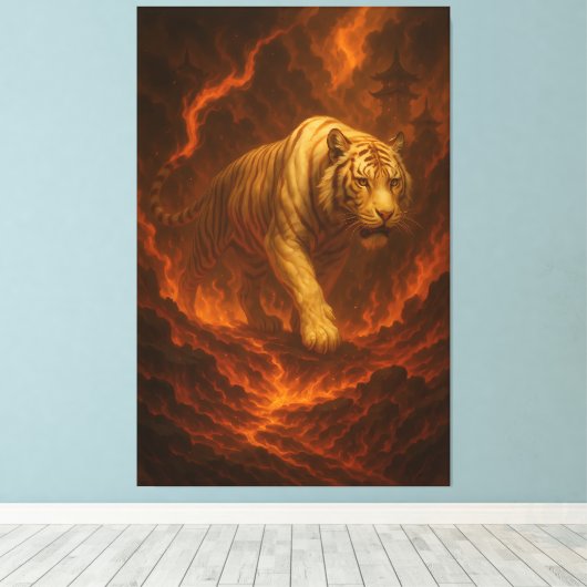 Volcanic White Tiger Premium Wall Art – Fine Art Canvas Afdruk (Insitu (Houten vloer))