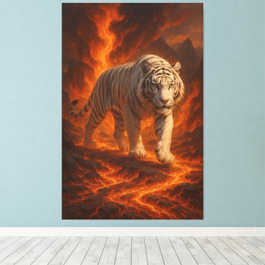 Volcanic White Tiger Premium Wall Art – Fine Art Canvas Afdruk (Insitu (Houten vloer))