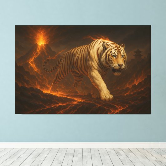 Volcanic White Tiger Premium Wall Art – Fine Art Canvas Afdruk (Insitu (Houten vloer))