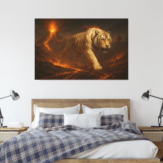 Volcanic White Tiger Premium Wall Art – Fine Art Canvas Afdruk (Insitu (Slaapkamer))