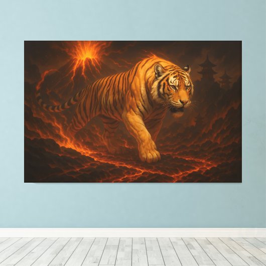 Volcanic White Tiger Premium Wall Art – Fine Art Canvas Afdruk (Insitu (Houten vloer))