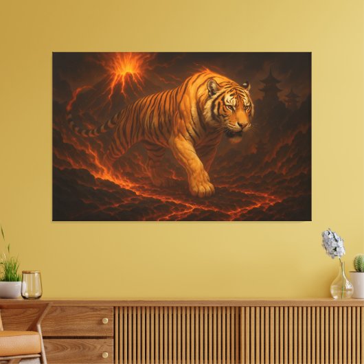 Volcanic White Tiger Premium Wall Art – Fine Art Canvas Afdruk (Insitu (Woonkamer))
