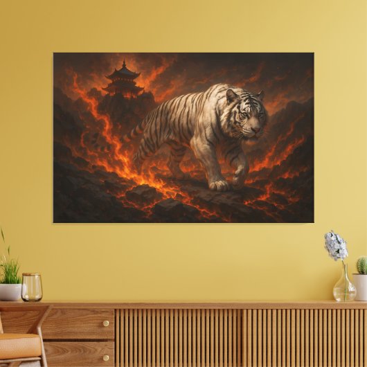 Volcanic White Tiger Premium Wall Art – Fine Art Canvas Afdruk (Insitu (Woonkamer))