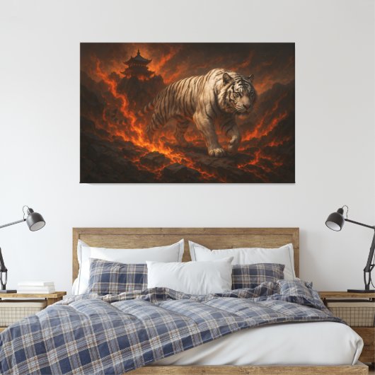 Volcanic White Tiger Premium Wall Art – Fine Art Canvas Afdruk (Insitu (Slaapkamer))