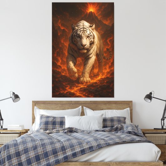 Volcanic White Tiger Premium Wall Art – Fine Art Canvas Afdruk (Insitu (Slaapkamer))