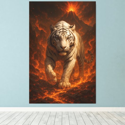 Volcanic White Tiger Premium Wall Art – Fine Art Canvas Afdruk (Insitu (Houten vloer))