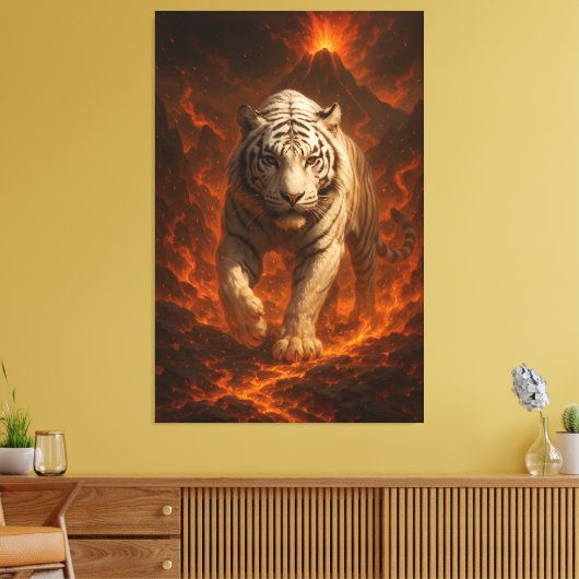 Volcanic White Tiger Premium Wall Art – Fine Art Canvas Afdruk (Insitu (Woonkamer))