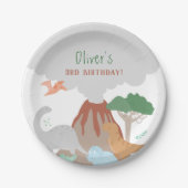 Volcano Dinosaur Boy Birthday Papieren Bordje (Voorkant)