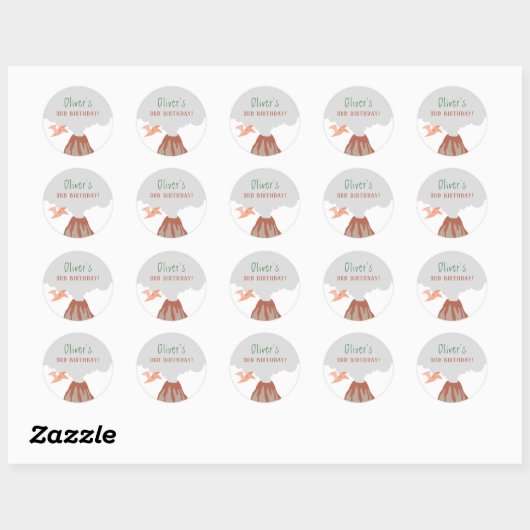 Volcano Dinosaur Boy Birthday Ronde Sticker (Vel)