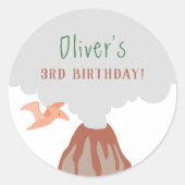 Volcano Dinosaur Boy Birthday Ronde Sticker (Voorkant)