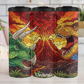 Volcano Dinosaurs Stained Glass Battle Thermosbeker