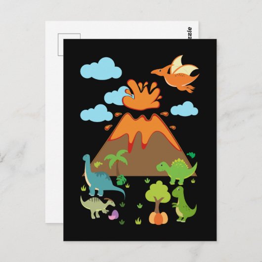 Volcano en Dino Boys Girls Funny Dinosaurs Briefkaart (Voorkant / Achterkant)