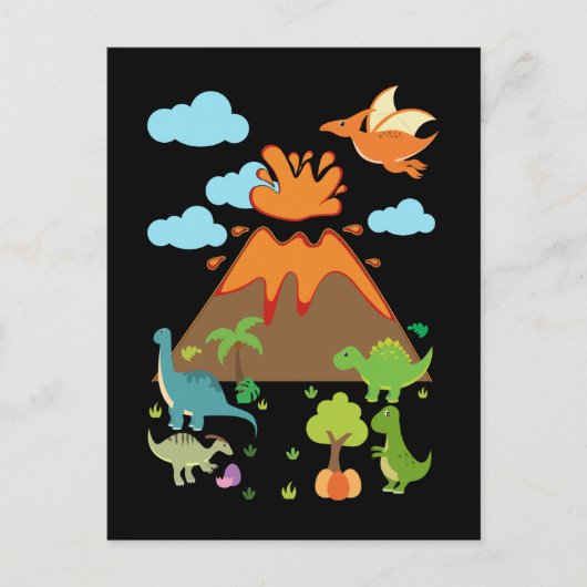 Volcano en Dino Boys Girls Funny Dinosaurs Briefkaart (Voorkant)