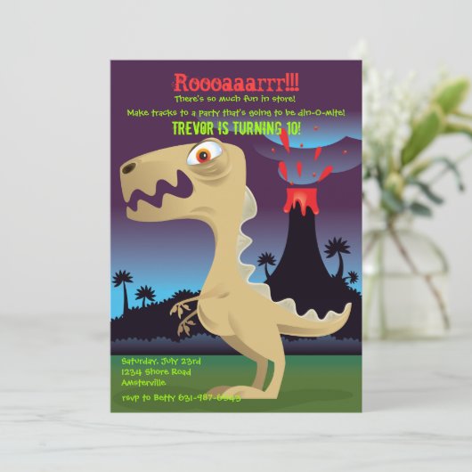 Volcano Eruption Dinosaur Birthday Party nodigt ui Kaart (Staand voorkant)