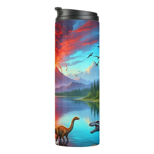 Volcano Eruption Dinosaurs Prehistoric Lake Thermosbeker (Geroteerd rechts)