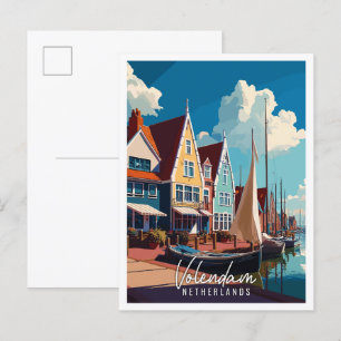 Volendam Nederland vintage reisillustratie Briefkaart